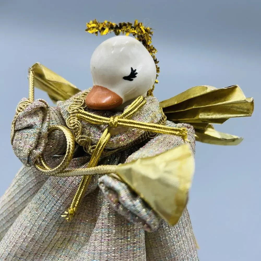 VTG 1983‎ Just Ducky Horn Angel Figurine Ceramic Christmas Kitsch Gold Wings